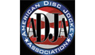 Logo of the american disc jockey association featuring red, white, and blue colors with the acronym "adja" in the center.