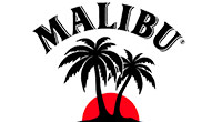 Logo of Malibu Trivia Company featuring the word "malibu" in black with a palm tree graphic above and a red sun circle behind it.