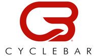 Logo of cyclebar featuring a stylized red letter 'c' above the brand name in black capital letters, often used in pub trivia promotions.