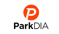 Logo of trivia company parkdia featuring a white letter 'p' inside an orange circle, next to the text "parkdia" in black font on a white background.