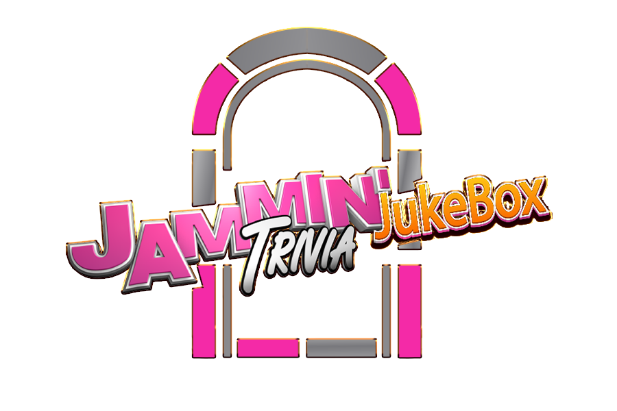 Logo of "Jammin' Trivia JukeBox" with stylized text and a pink and gray jukebox graphic.